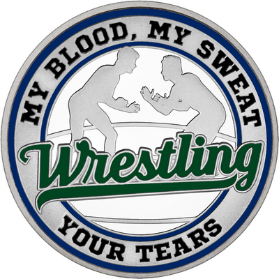 Dark Green "Wrestling" with Navy Blue Outer Circular Borders